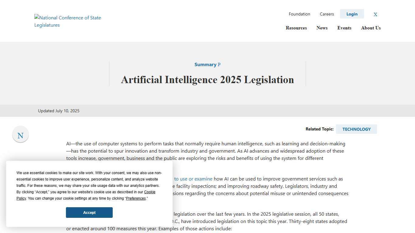 Artificial Intelligence 2025 Legislation